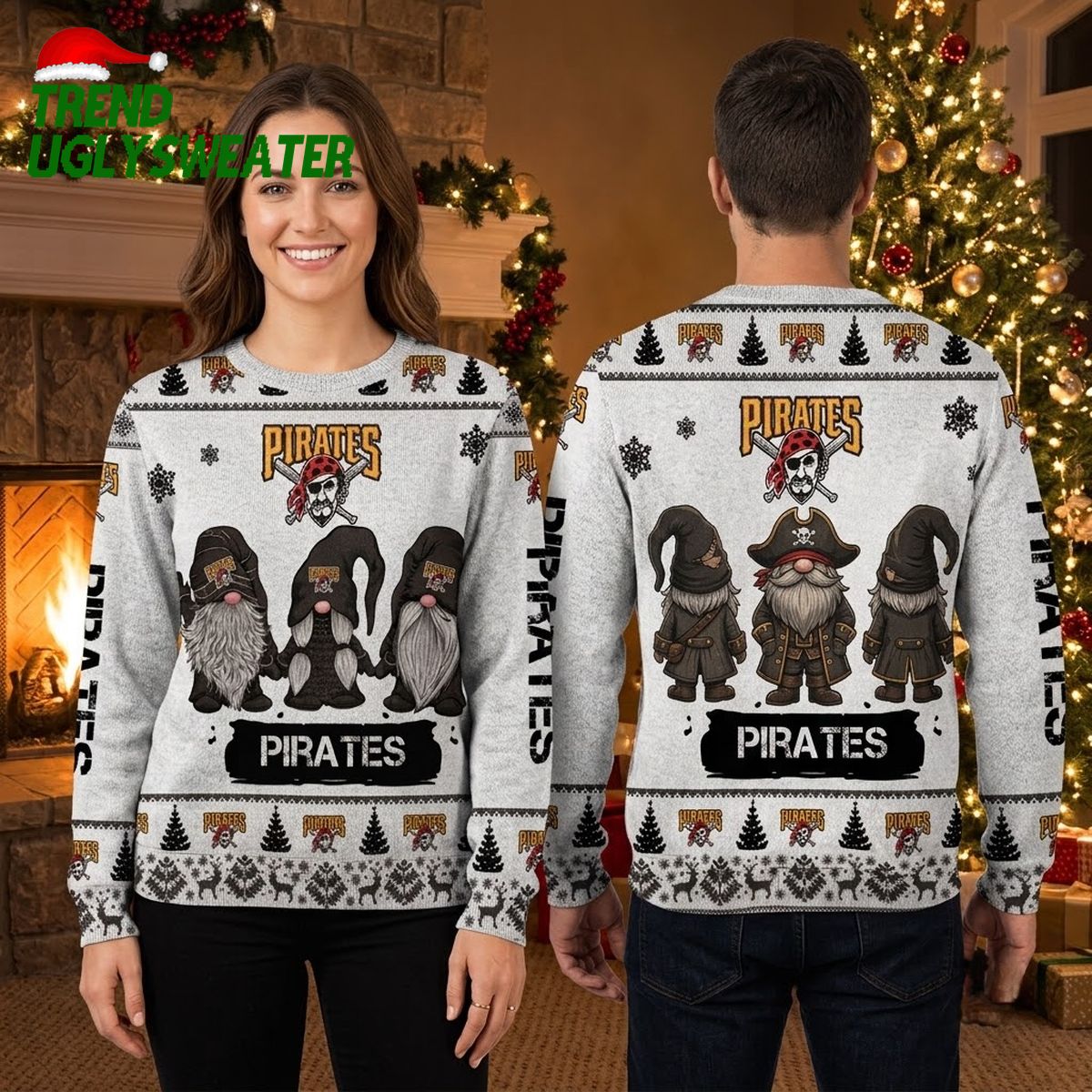 Pittsburgh Pirates Gnome Trio Christmas Ugly Christmas Sweater