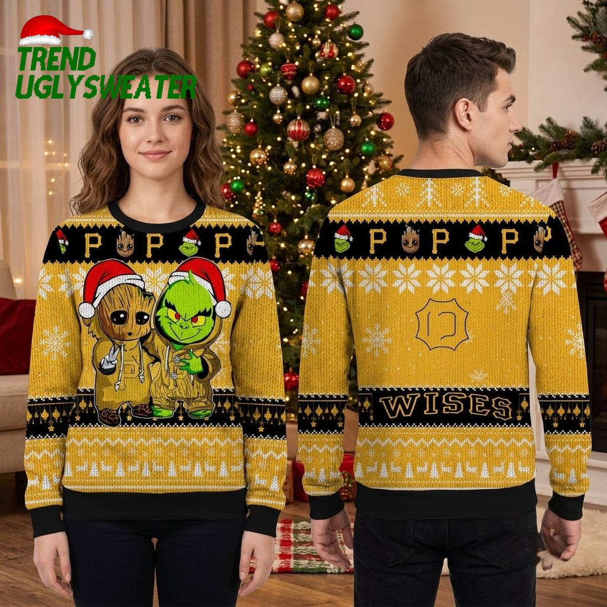 Pittsburgh Pirates Grinch And Groot Santa Hat Ugly Christmas Sweater