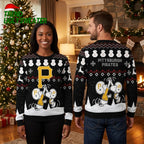 Pittsburgh Pirates Snoopy And Woodstock Playing Baseball Snowmen Ugly Christmas Sweater