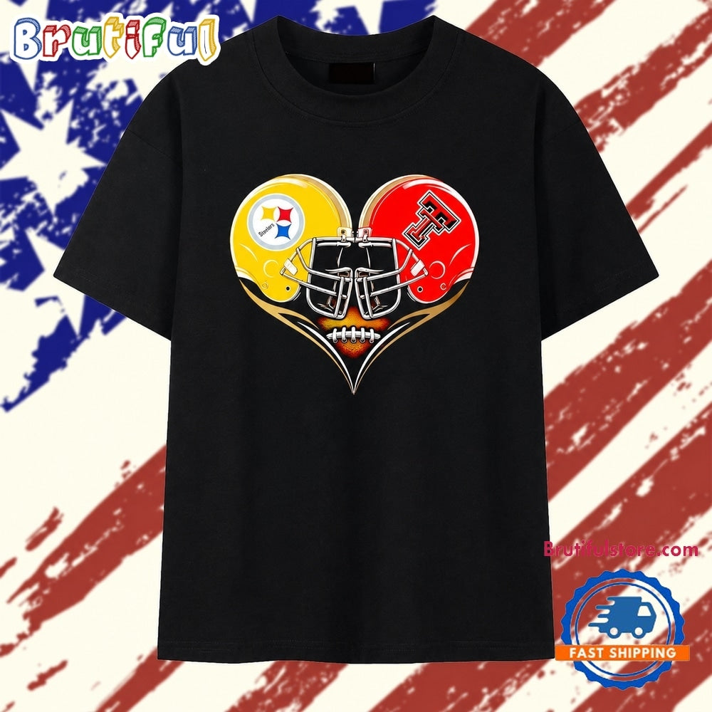 Pittsburgh Steelers and Texas Tech Red Raiders Football Heart T Shirt