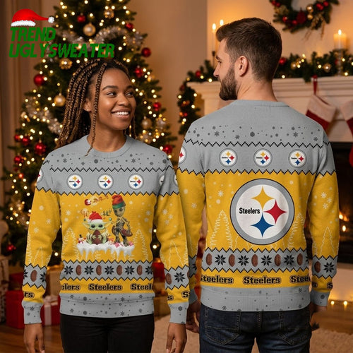 Pittsburgh Steelers Baby Yoda And Groot Ugly Christmas Sweater
