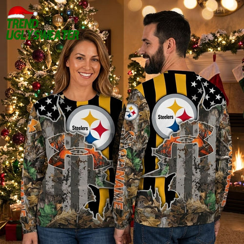Pittsburgh Steelers Camo Logo Print Ugly Christmas Sweater