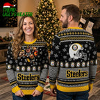 Pittsburgh Steelers Christmas Sweater With Snowflakes And Mascot Action