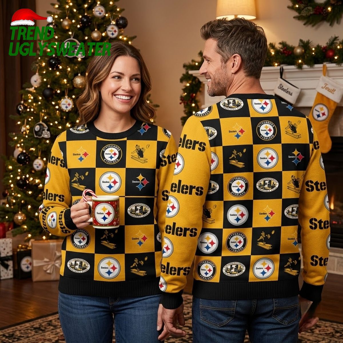 Pittsburgh Steelers Classic Logo Checkered Ugly Christmas Sweater