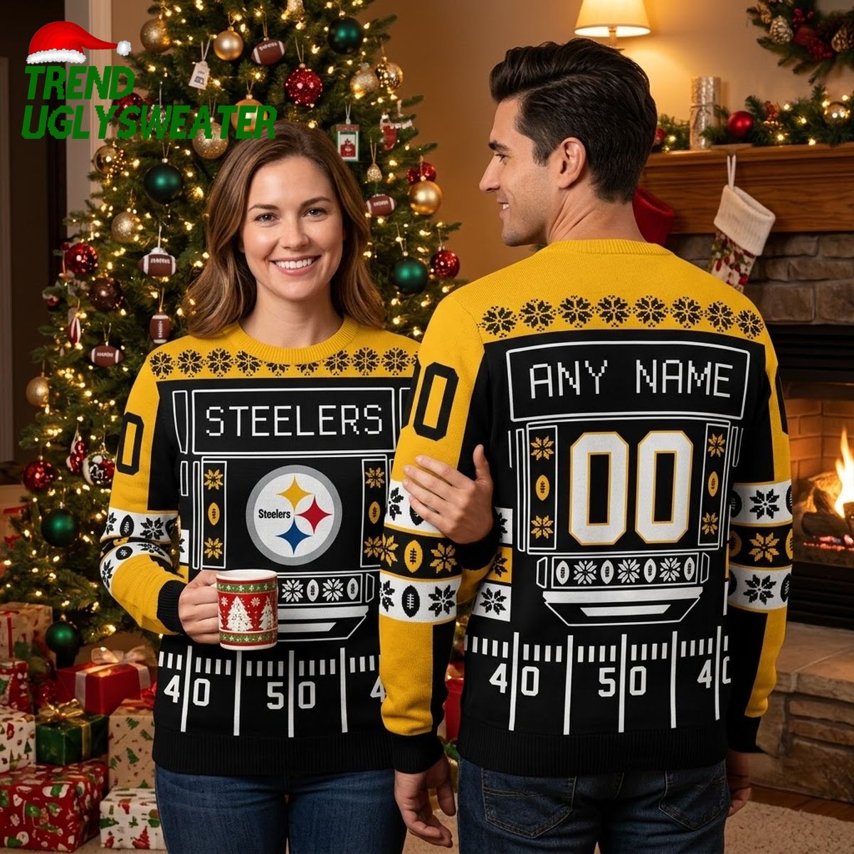 Pittsburgh Steelers Custom Name And Number Ugly Christmas Sweater