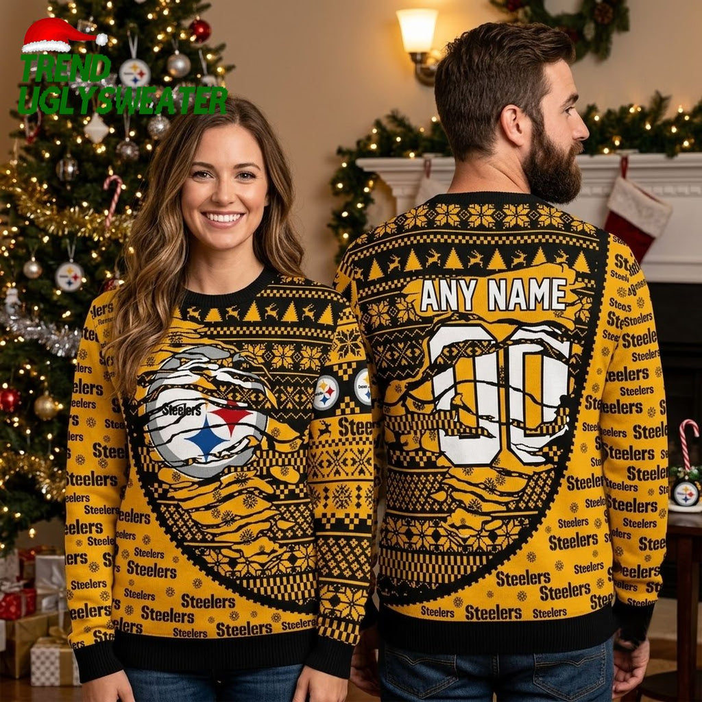 Pittsburgh Steelers Custom Name Ugly Christmas Sweater