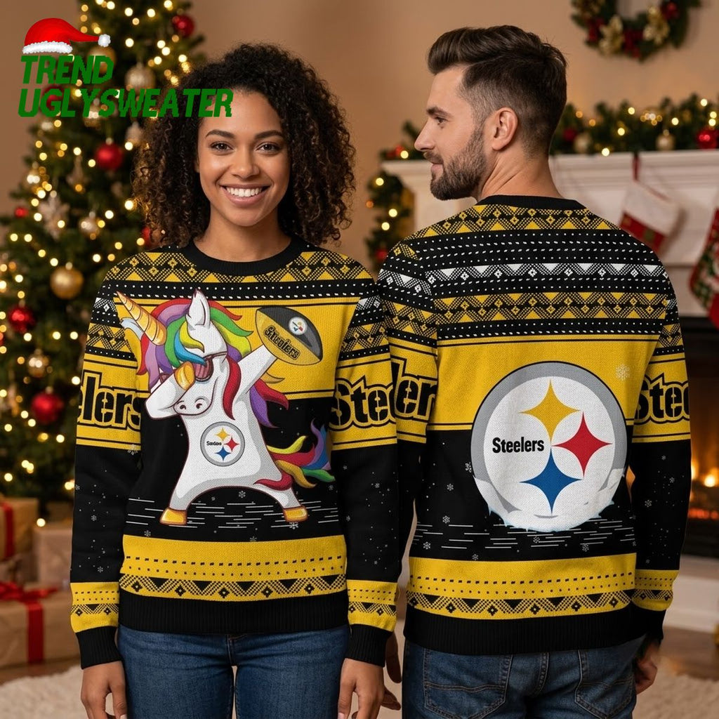 Pittsburgh Steelers Dabbing Unicorn Ugly Christmas Sweater