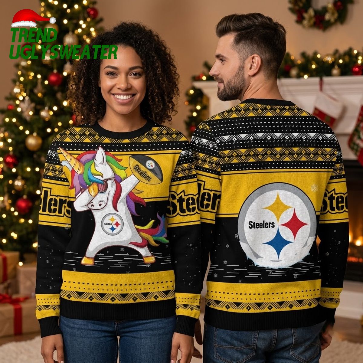 Pittsburgh Steelers Dabbing Unicorn Ugly Christmas Sweater