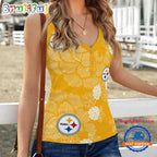 Pittsburgh Steelers Flower Pattern Women’s V-Neck Ribbed Tank Top