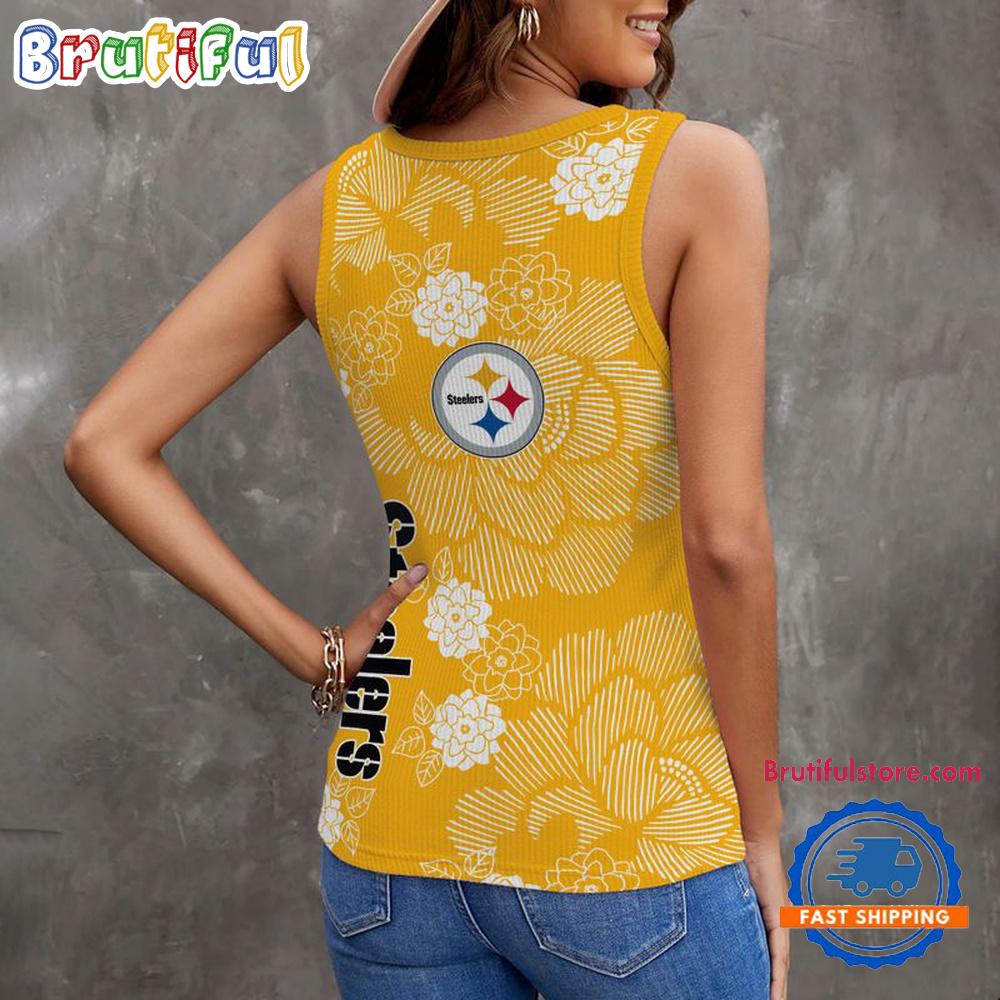 Pittsburgh Steelers Flower Pattern Women’s V-Neck Ribbed Tank Top