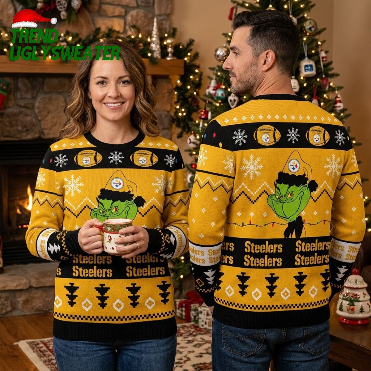 Pittsburgh Steelers Grinch Christmas Light Ugly Christmas Sweater