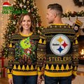 Pittsburgh Steelers Grinch Holding Football Ugly Christmas Sweater