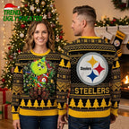 Pittsburgh Steelers Grinch Holding Football Ugly Christmas Sweater