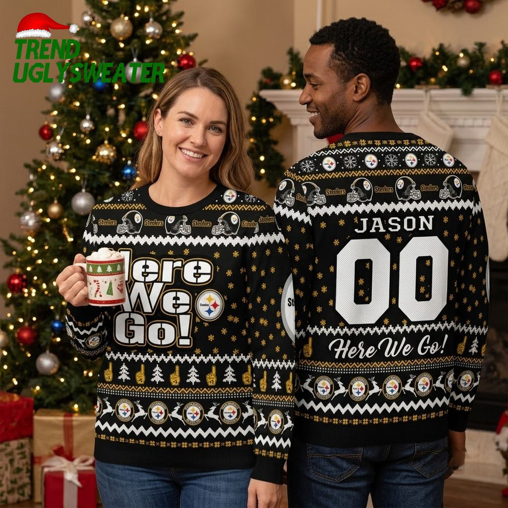 Pittsburgh Steelers Here We Go Ugly Christmas Sweater