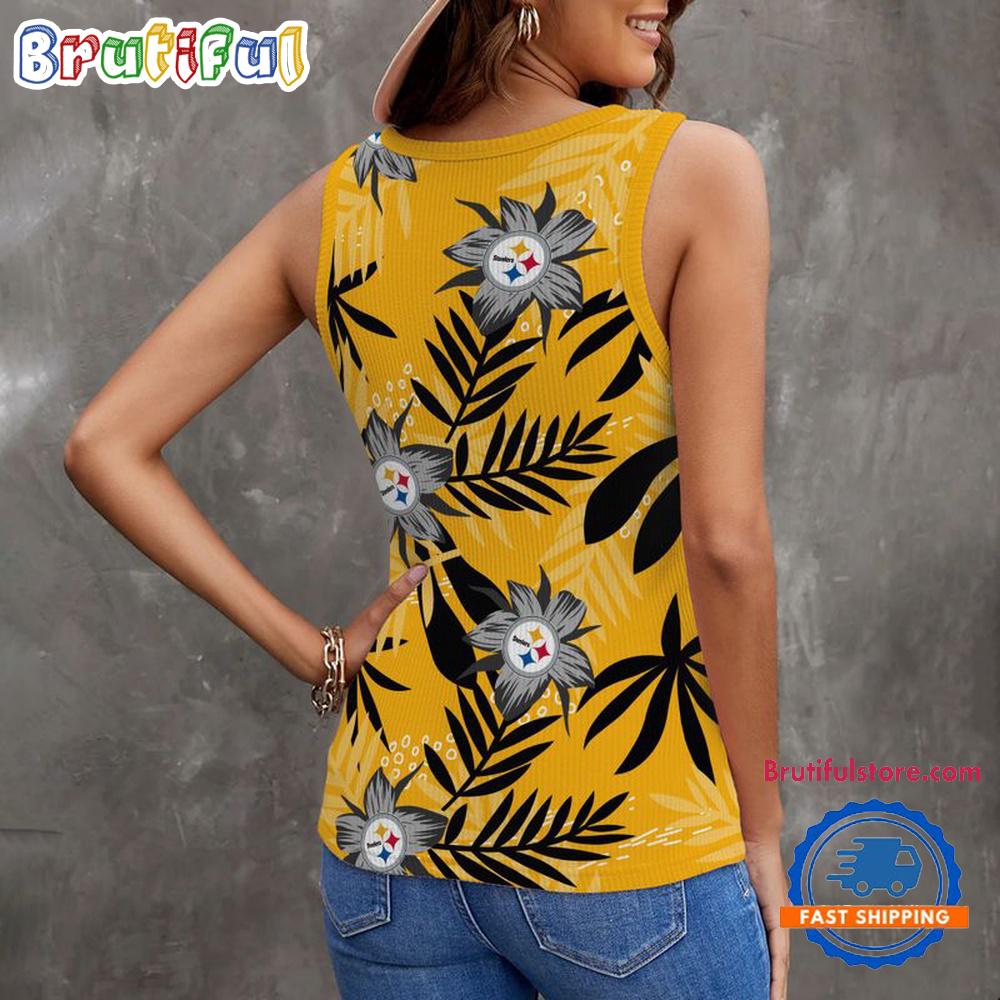 Pittsburgh Steelers Hibiscus Pattern Women’s V-Neck Ribbed Tank Top