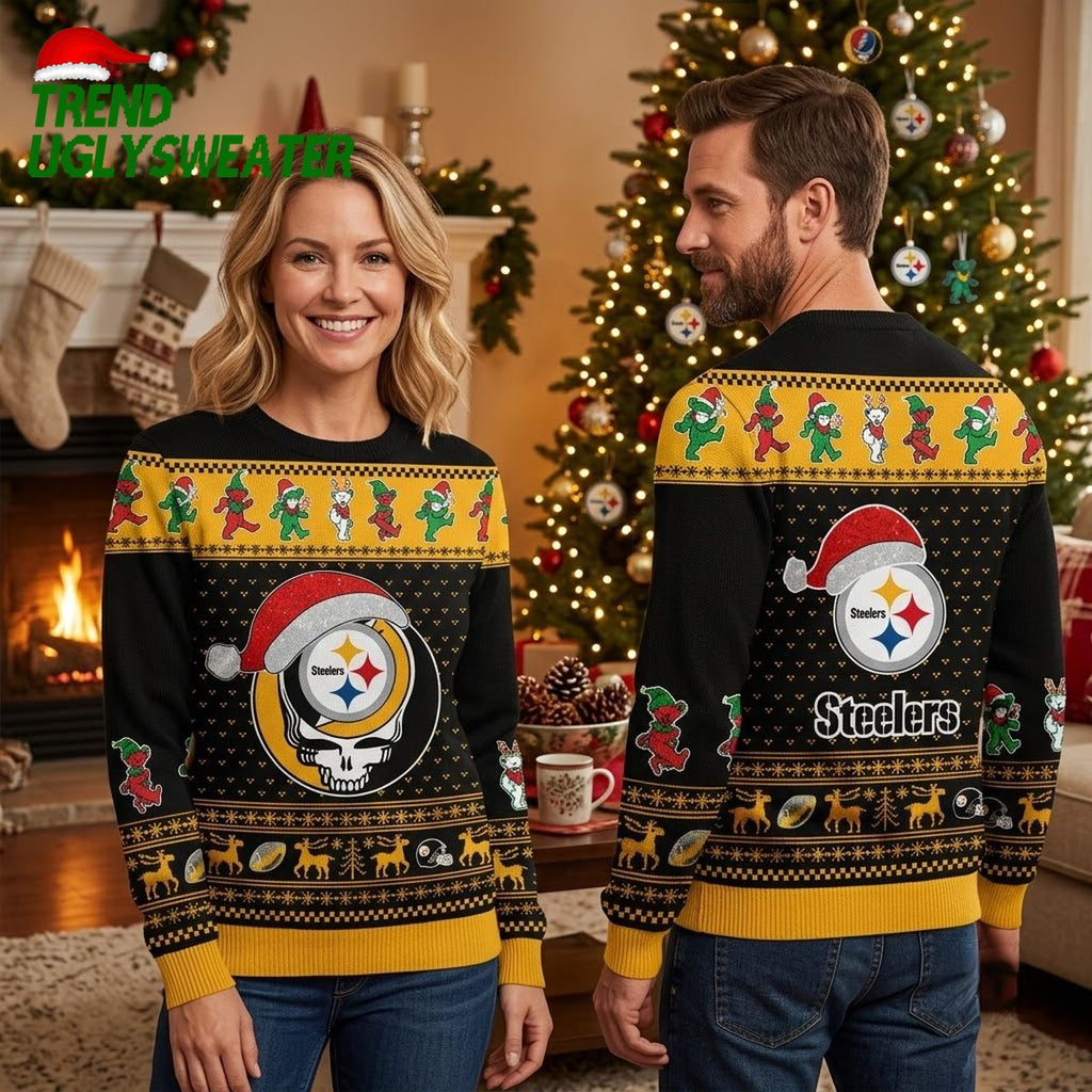 Pittsburgh Steelers Merry Dead Skull Ugly Christmas Sweater