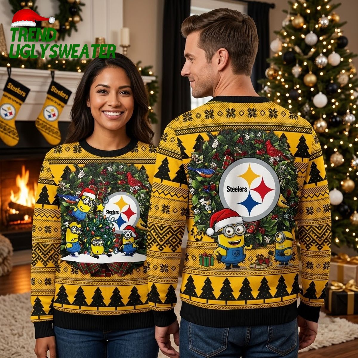 Pittsburgh Steelers Minions Christmas Tree Ugly Christmas Sweater