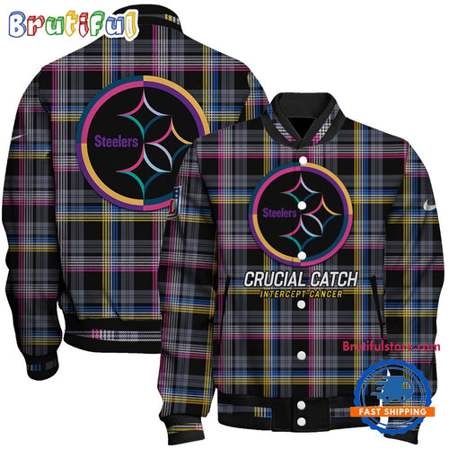 Pittsburgh Steelers National Football League Crucial Catch Intercept Cancer Unisex Varsity Jacket
