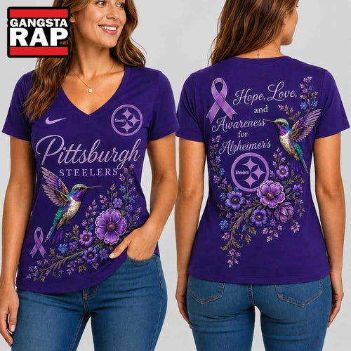 Pittsburgh Steelers NFL Alzheimer’s Awareness Month V neck T Shirt