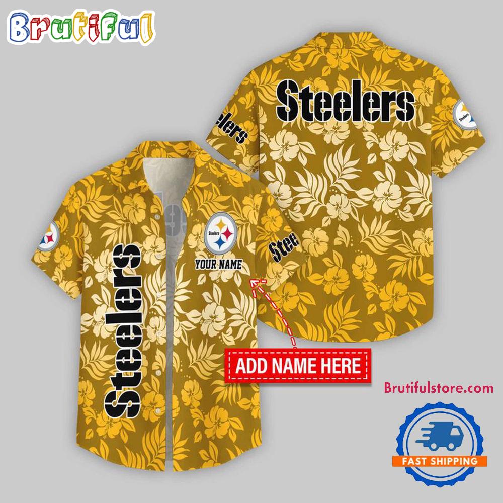 Pittsburgh Steelers Night Flower Pattern Personalized Name Hawaii Shirt