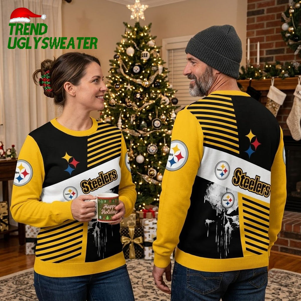Pittsburgh Steelers Punisher Skull Pattern Ugly Christmas Sweater