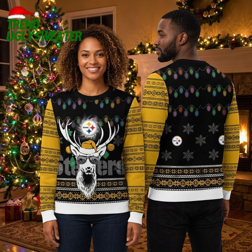 Pittsburgh Steelers Reindeer Glasses Ugly Christmas Sweater