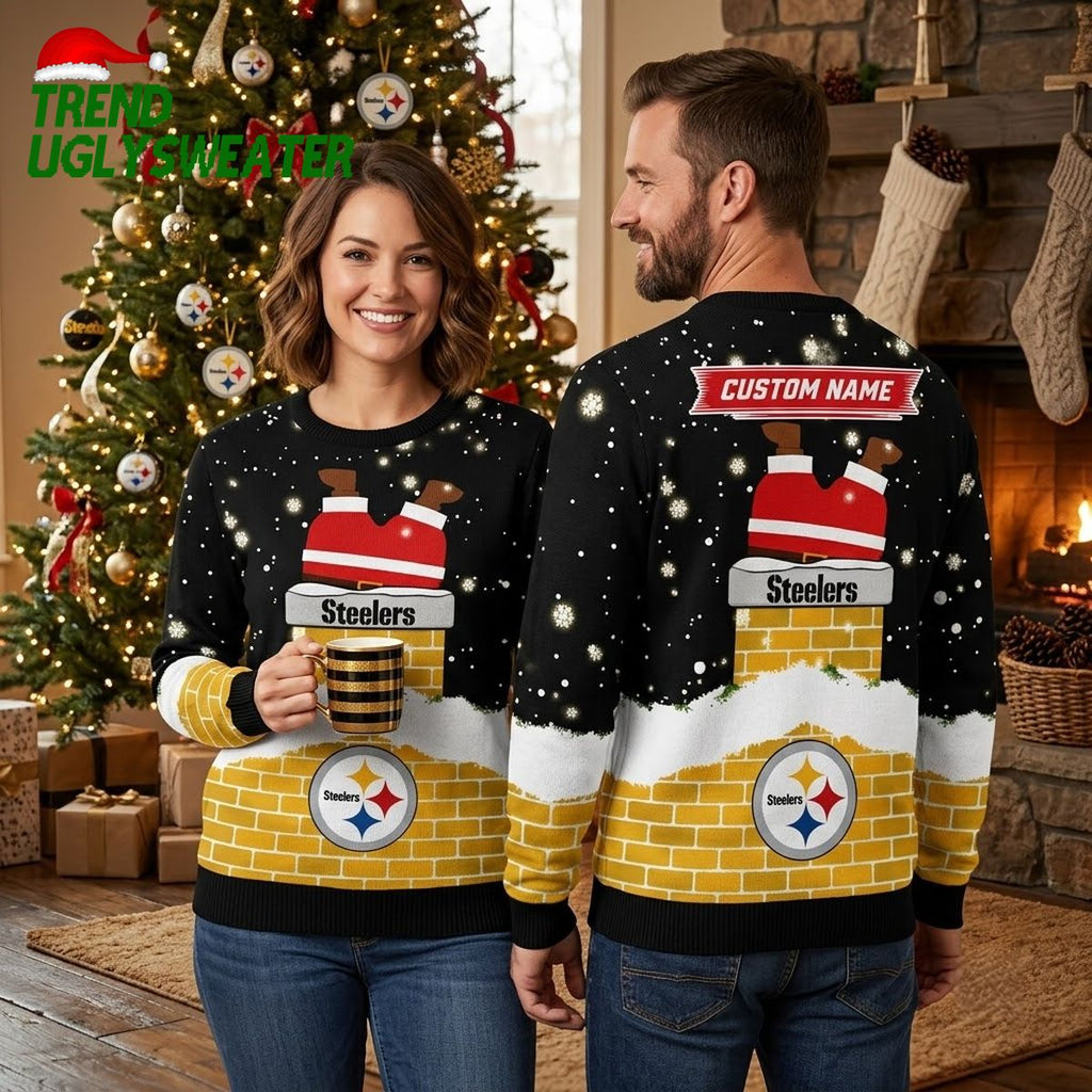 Pittsburgh Steelers Santa Claus Chimney Ugly Christmas Sweater
