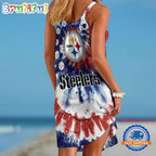 Pittsburgh Steelers Tie Dye Independence Day Women’s Summer Beach Sling Dress