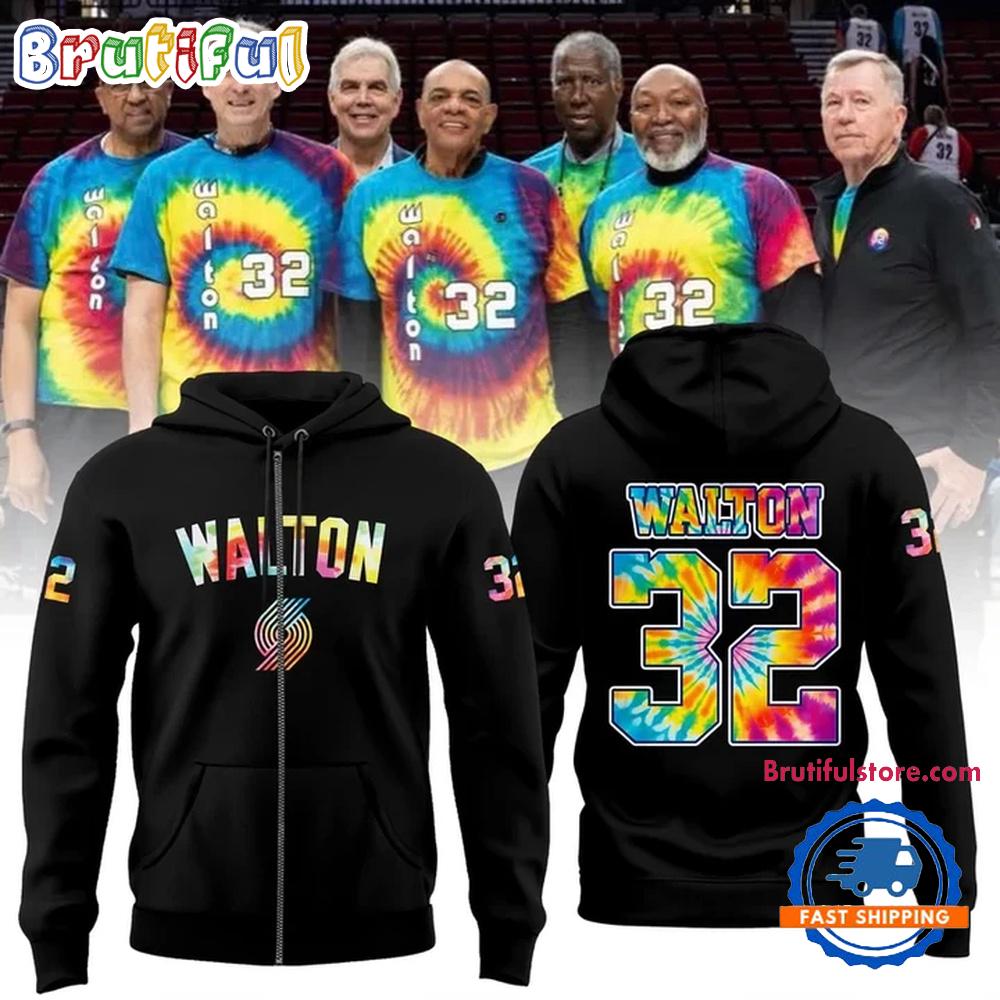 Portland Trail Blazers Bill Walton Tribute 2025 New Design Black Zipper Hoodie