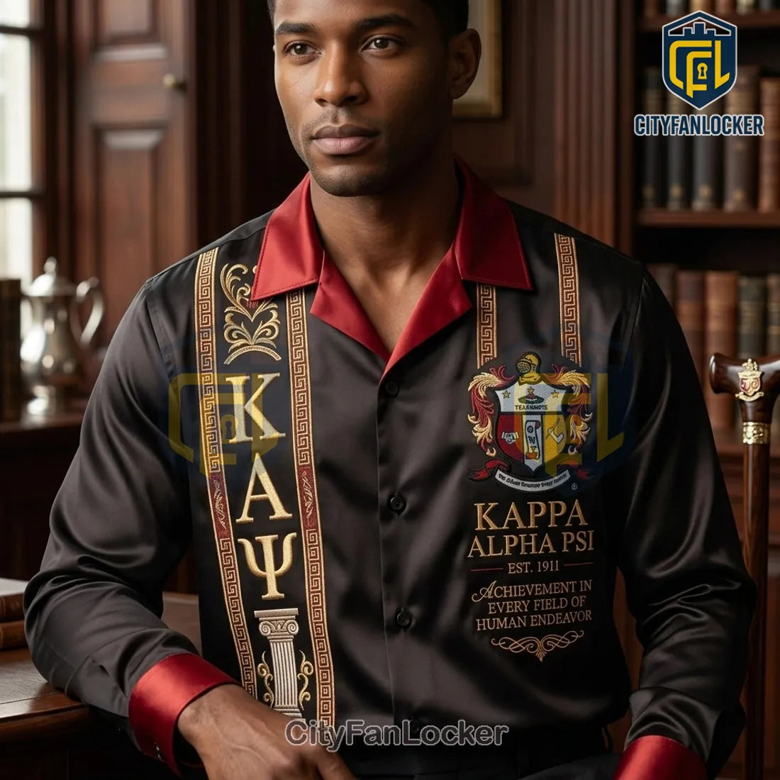 Premium Kappa Alpha Psi Fraternity Black Satin Polo Shirt