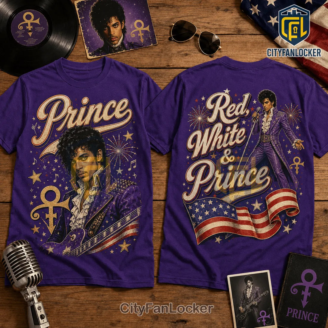 Prince Red White and Prince Premium Purple Crewneck T-Shirt