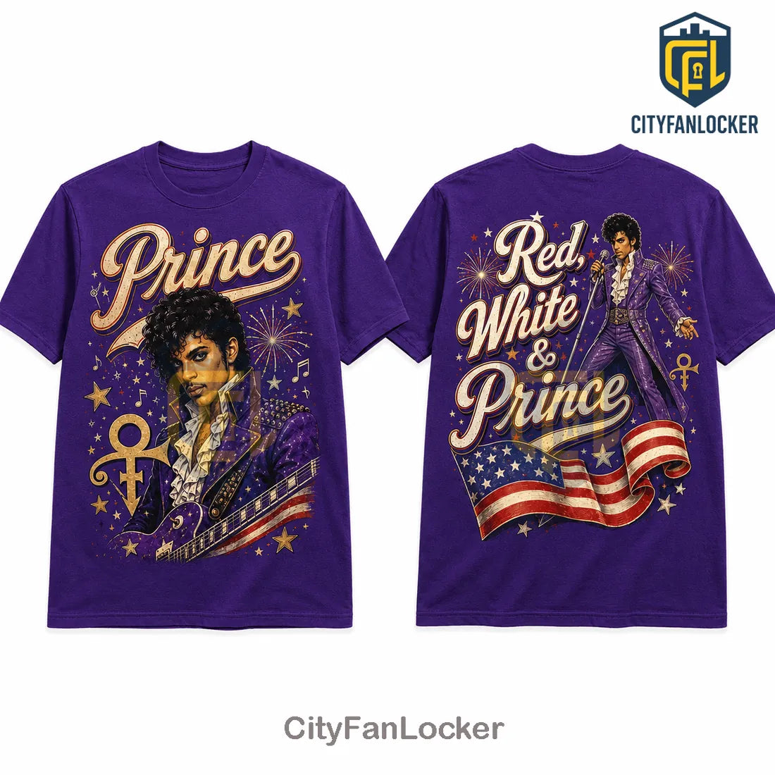 Prince Red White and Prince Premium Purple Crewneck T-Shirt