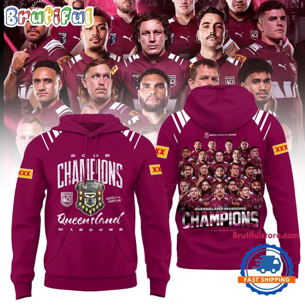Queensland Maroons State Of Origin 2025 Champions Red Hoodie Shirt