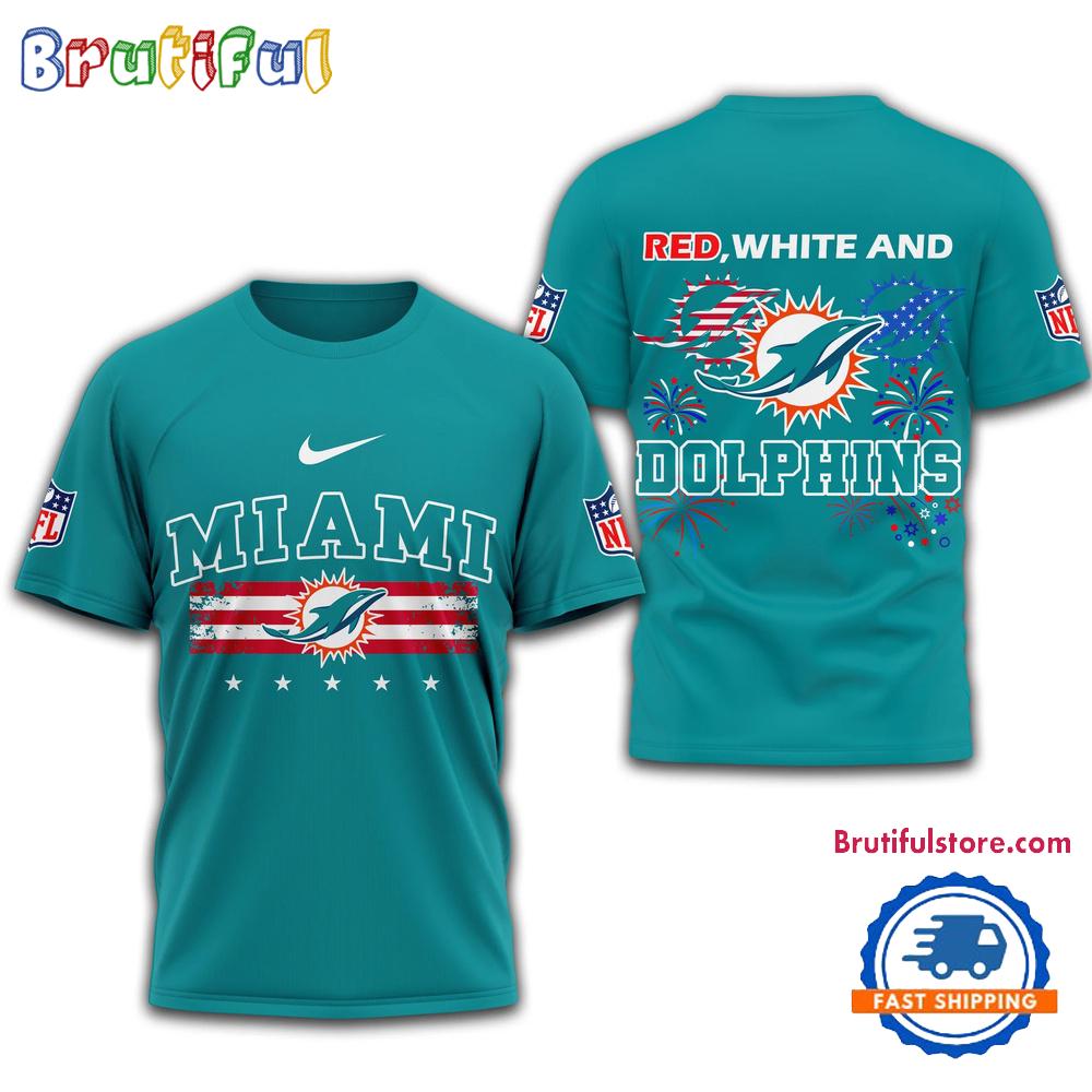 Red White And Miami Dolphins 2025 Football 4th Of July 3D Shirt