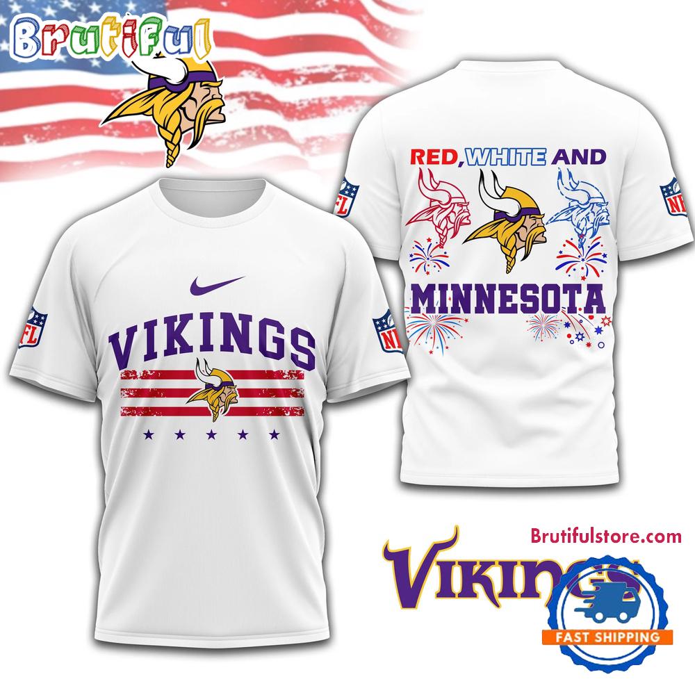 Red White And Minnesota Vikings 4th Of July Independence Day All Over Print Shirt