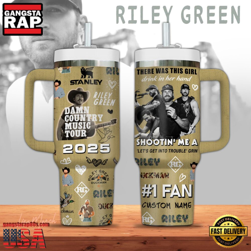 Riley Green Music Custom Stanley Quencher 40oz Stainless Steel Tumbler With Handle