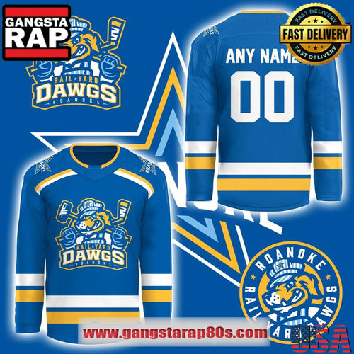 Roanoke Rail Yard Dawgs Limited Edition New Logo Blue Custom Hockey Jersey