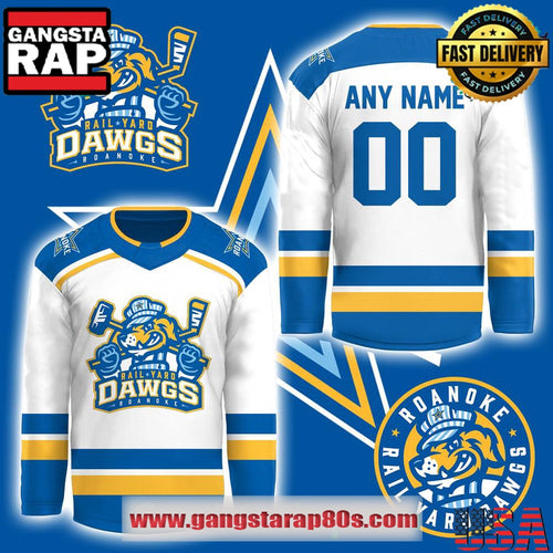 Roanoke Rail Yard Dawgs Limited Edition New Logo White Custom Hockey Jersey