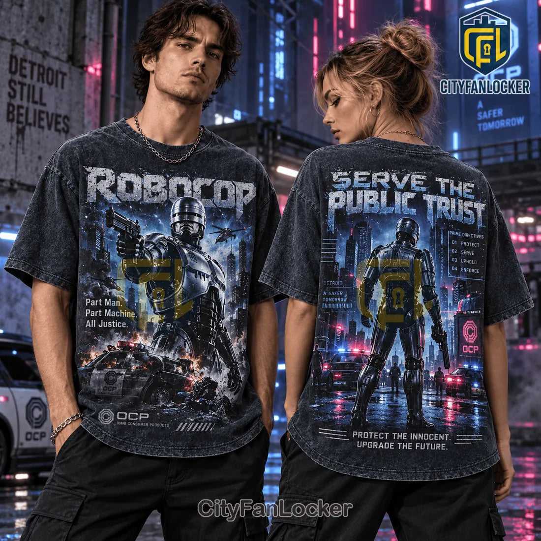 RoboCop Serve The Public Trust Acid Wash T-Shirt