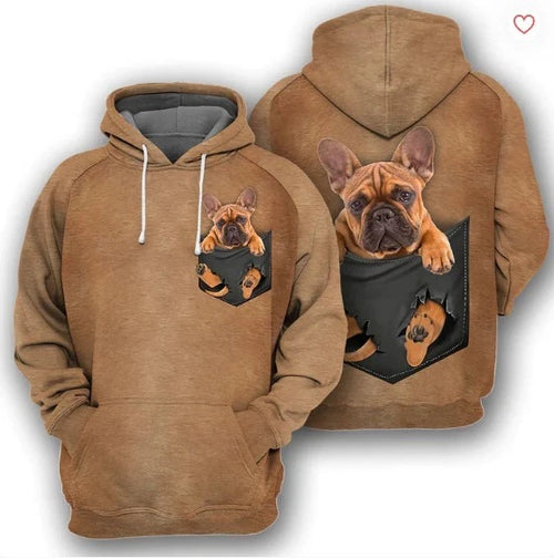 French Bulldog In Pocket 3D All Over Printed Shirt, Funny Dog Hoodie