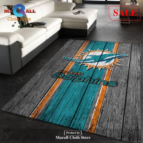 [SALE] Miami Dolphins NFL Team Logo Wooden Style Style Nice Gift Home Decor Rectangle Area Rug - Indoor Outdoor Rugs