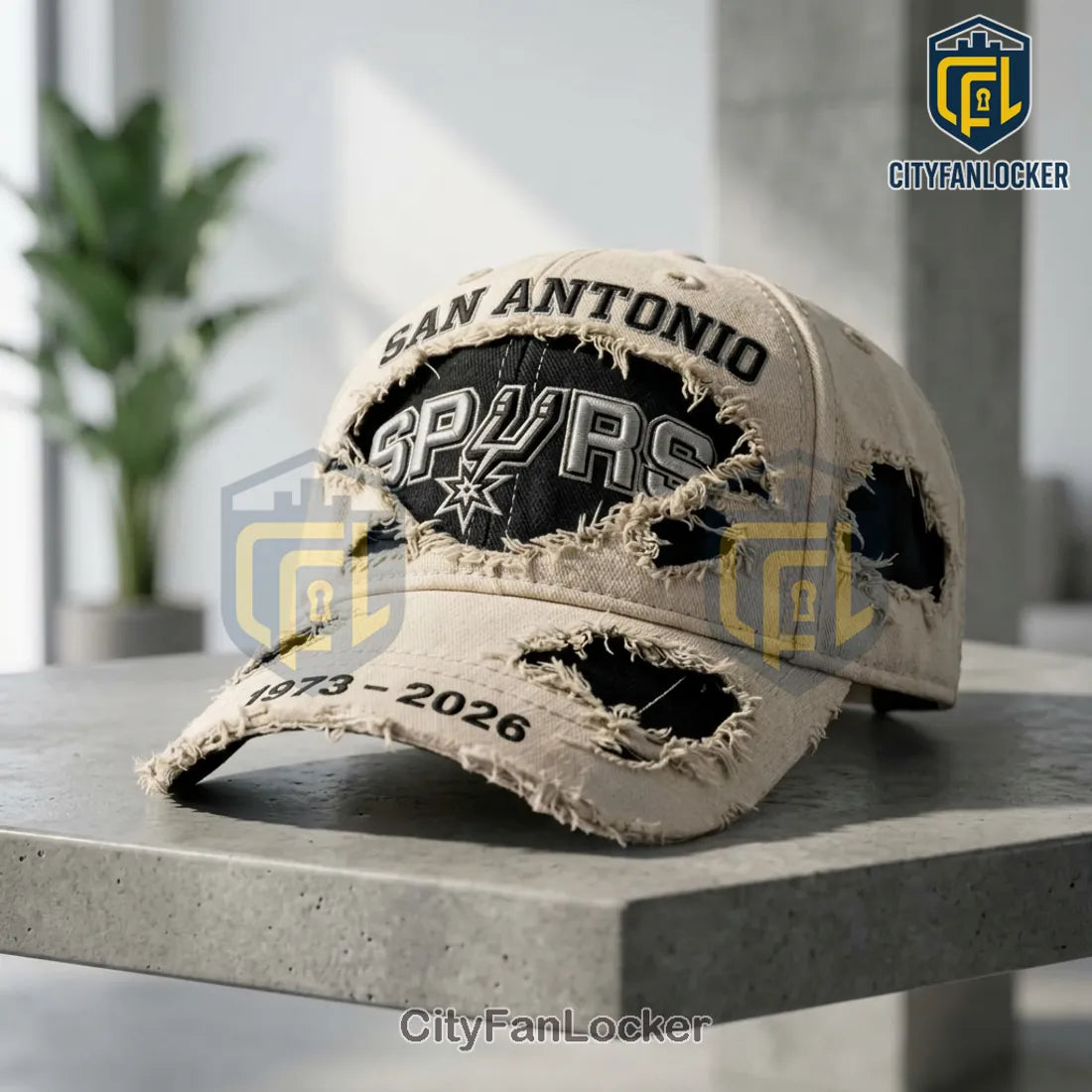 San Antonio Spurs 1973-2026 Distressed Cream Baseball Snapback Hat