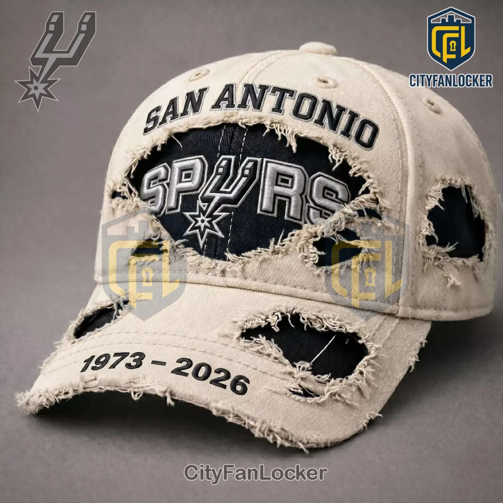 San Antonio Spurs 1973-2026 Distressed Cream Baseball Snapback Hat