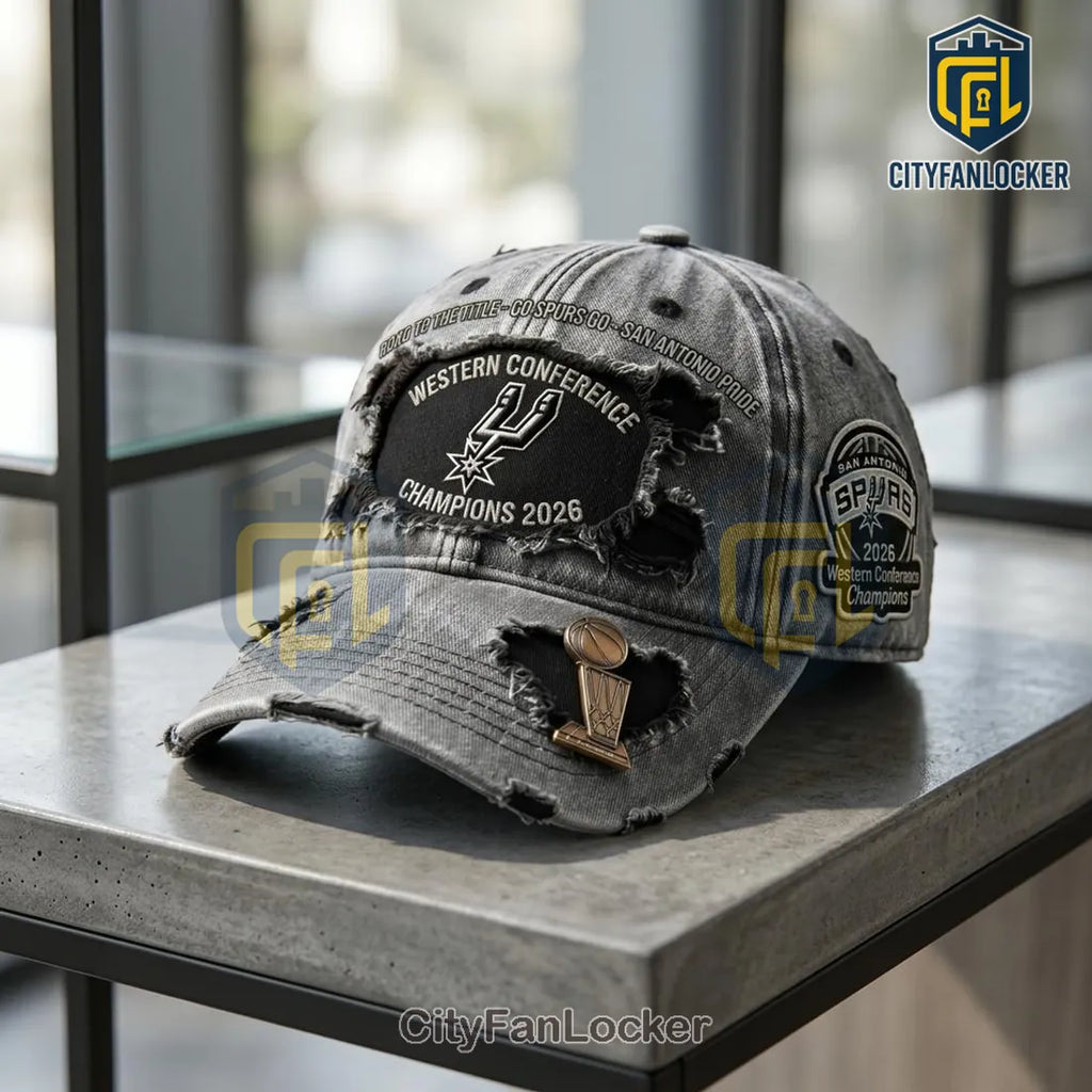 San Antonio Spurs 2026 Western Conference Champions Distressed Grey Baseball Cap