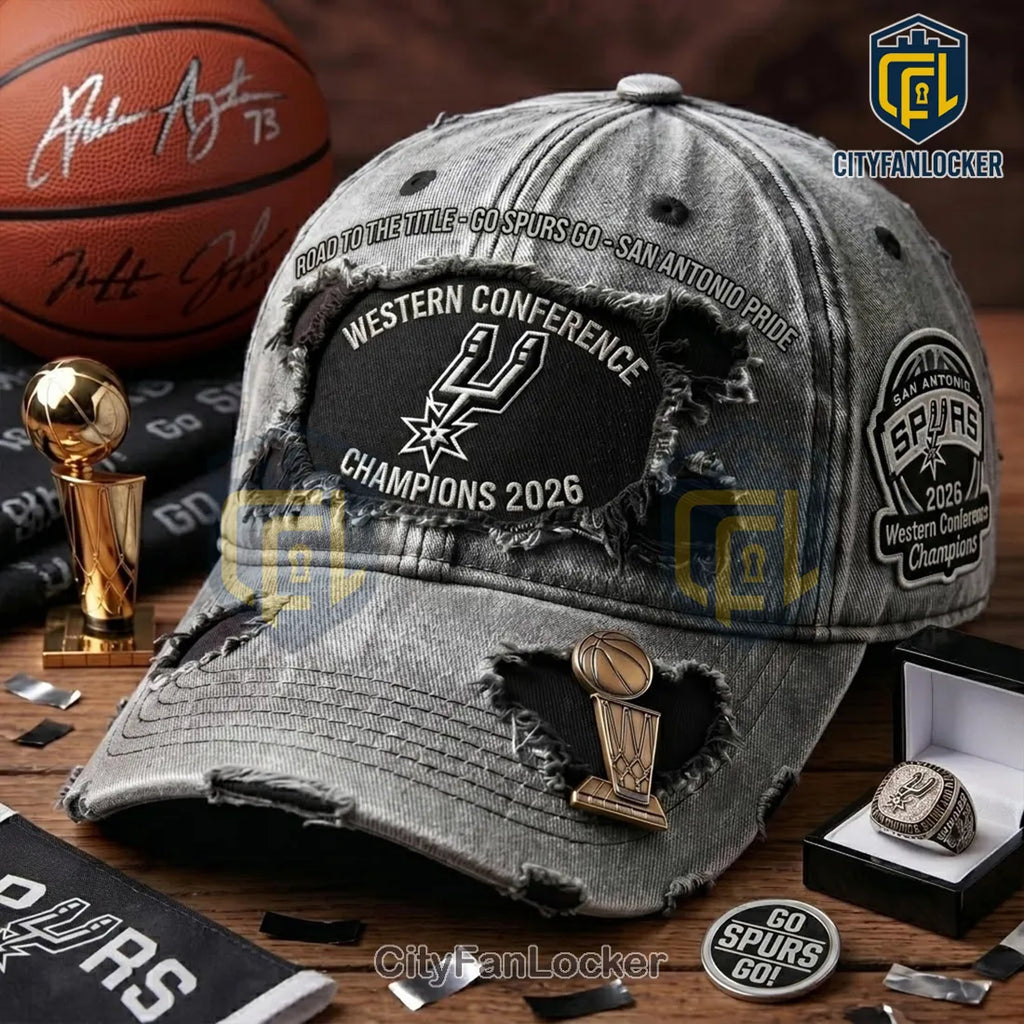 San Antonio Spurs 2026 Western Conference Champions Distressed Grey Baseball Cap