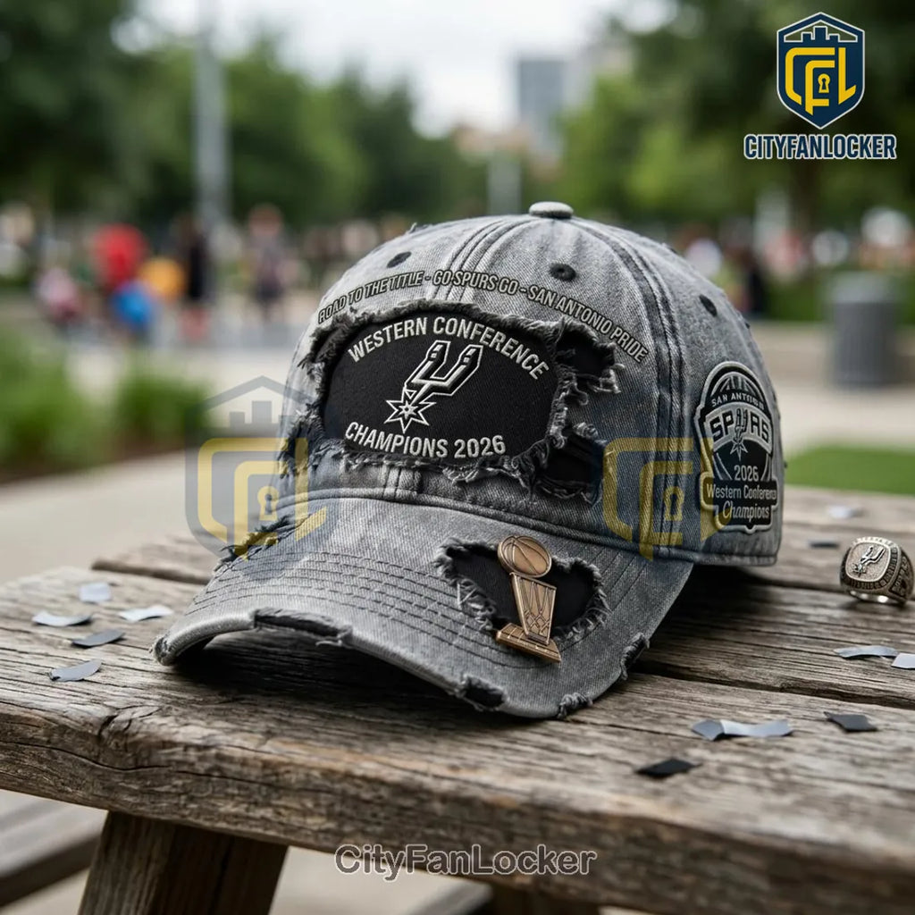 San Antonio Spurs 2026 Western Conference Champions Distressed Grey Baseball Cap