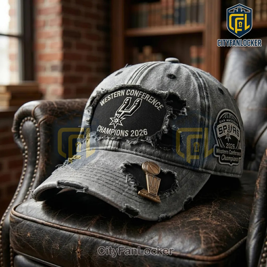 San Antonio Spurs 2026 Western Conference Champions Distressed Grey Baseball Cap