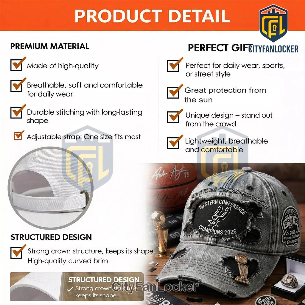 San Antonio Spurs 2026 Western Conference Champions Distressed Grey Baseball Cap
