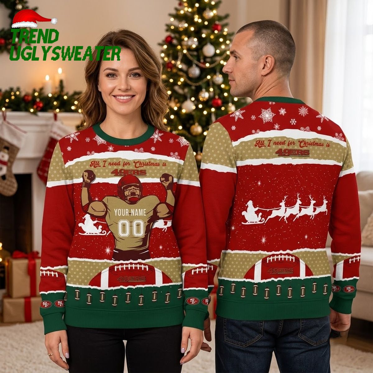San Francisco 49ers All I Need For Christmas Custom Name And Number Ugly Christmas Sweater