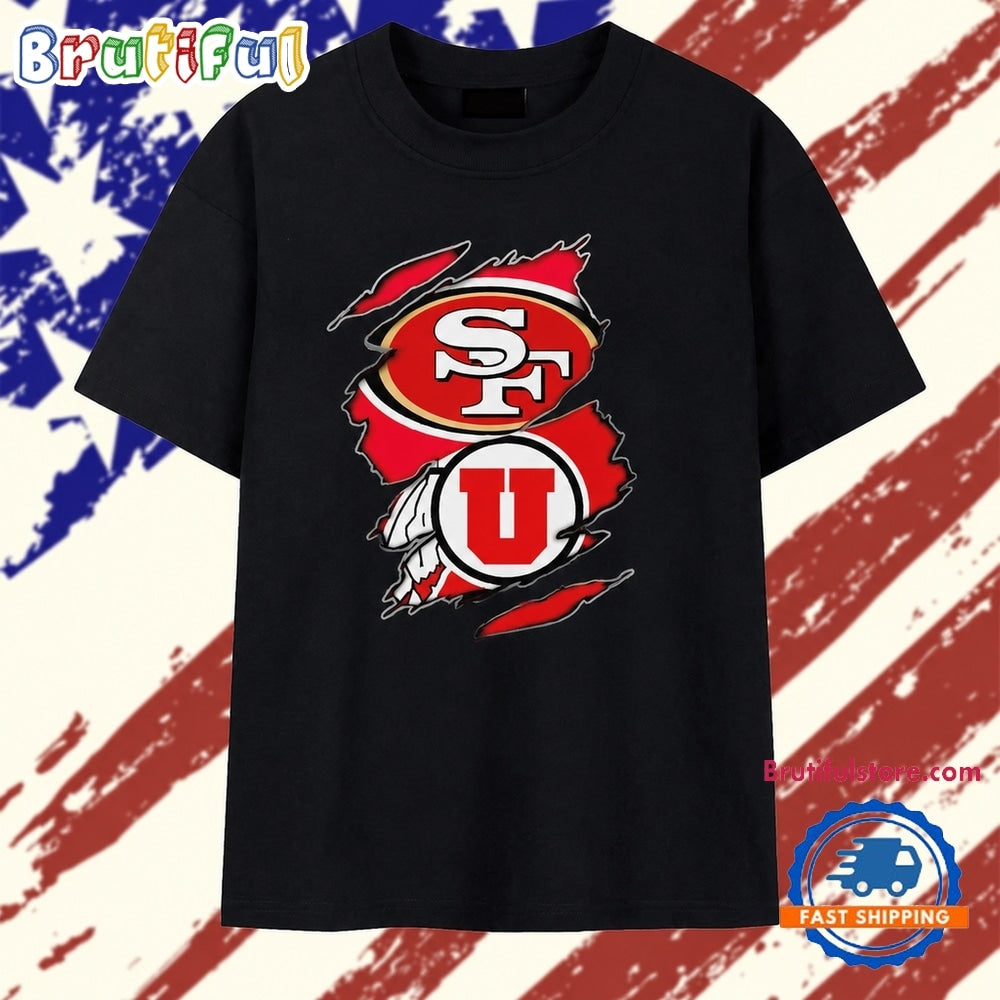 San Francisco 49ers and Utah Utes Ripped Logo T Shirt